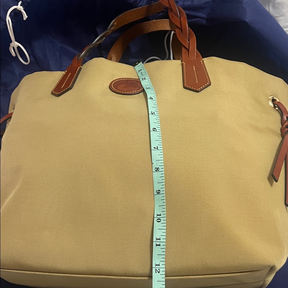 Dooney & Bourke Large Canvas Shopper Neutral Tan with Leather Trim Red interior - Picture 13 of 13